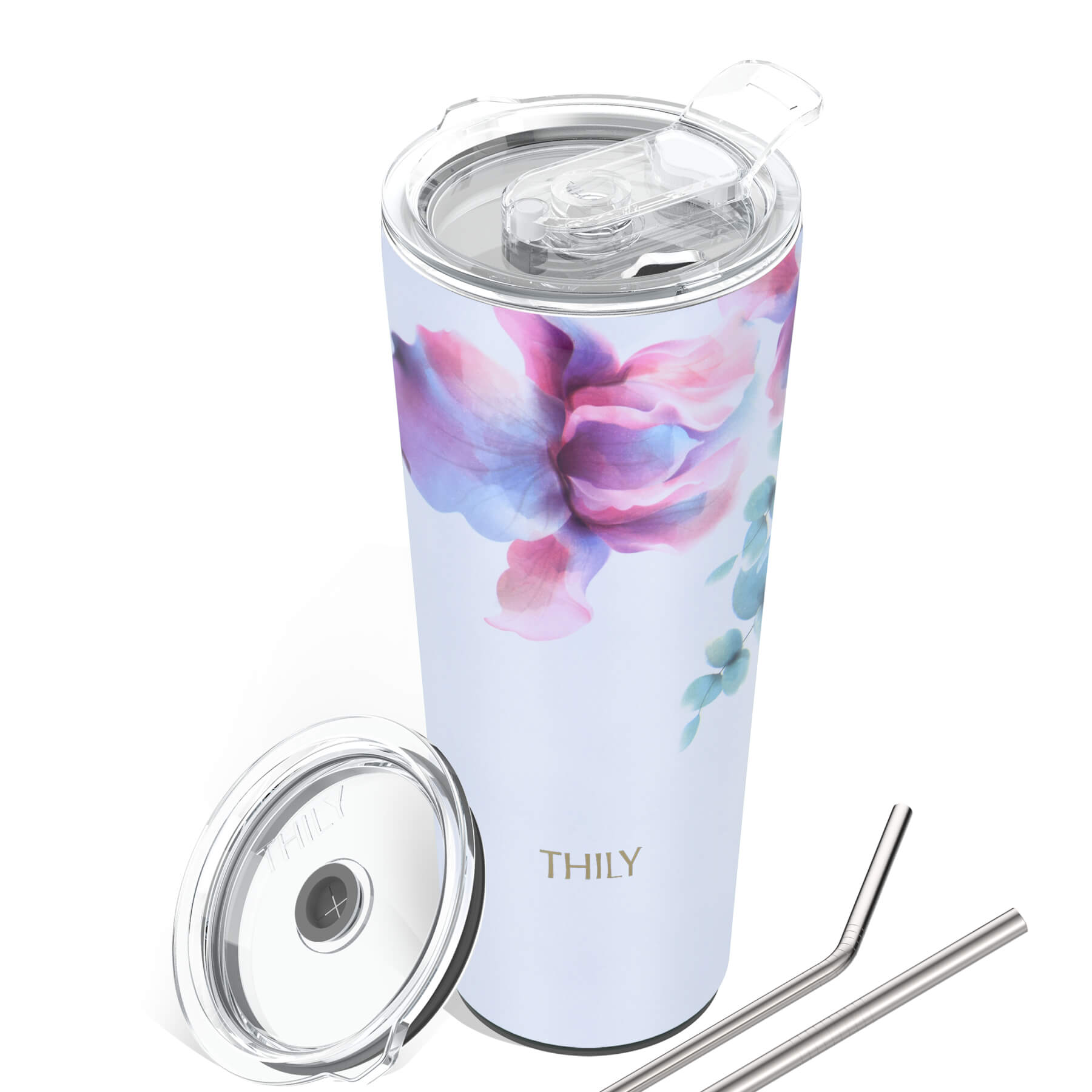 Cheer.US 20OZ Stainless Steel Double Wall Insulated Tumblers Skinny Tumbler  with Lids and Straws Skinny Travel Mug, Reusable Cup with Straw Slim Water