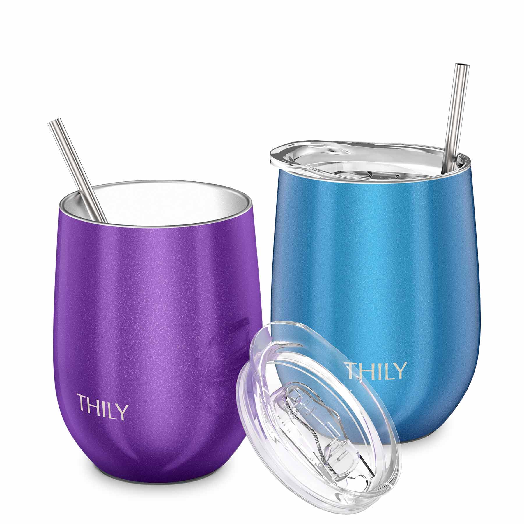 THILY Wine Tumbler丨 Cheers Set 2 Pack丨Purple + Blue by THILY