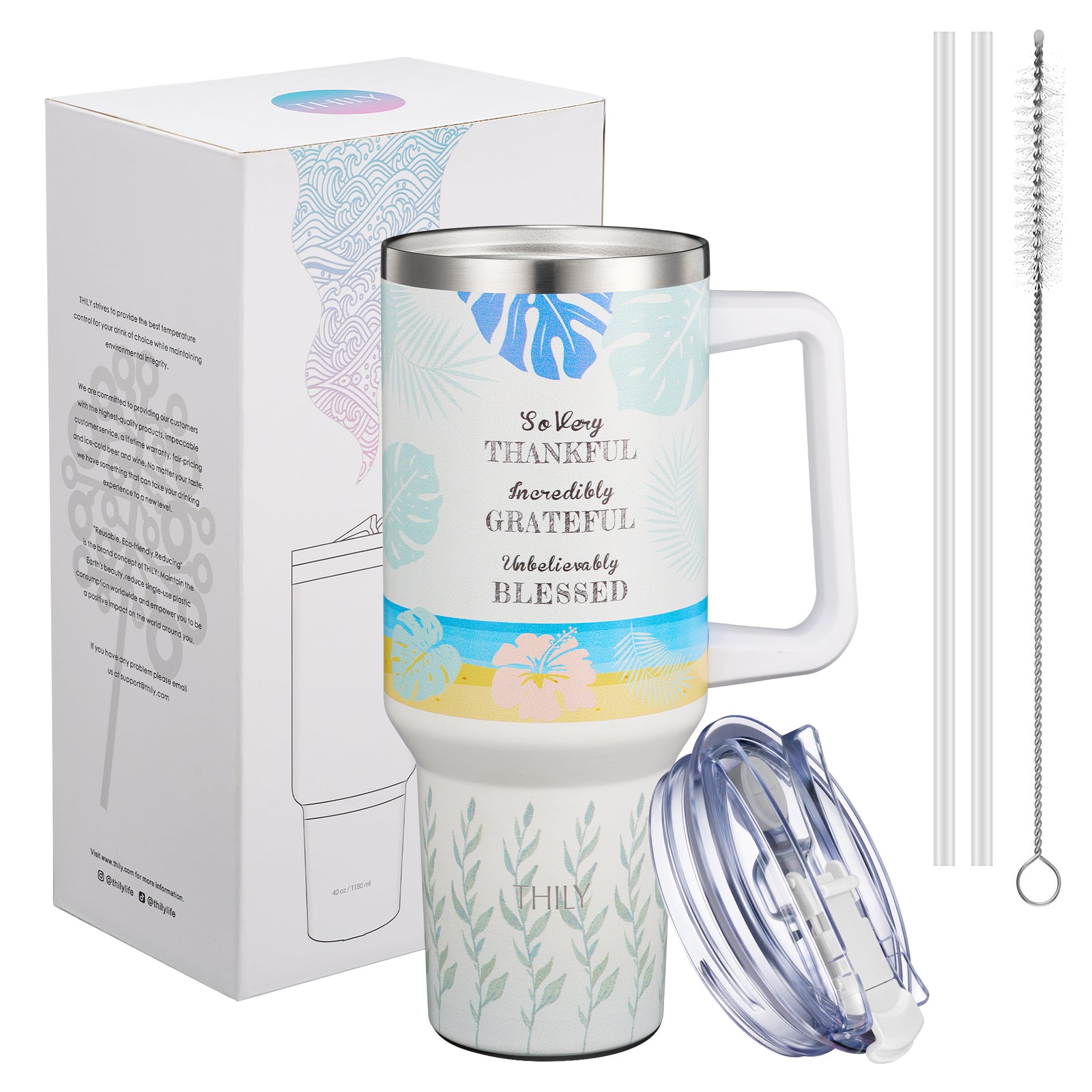 THILY Stainless Steel Insulated 40 oz Travel Mug - Garden