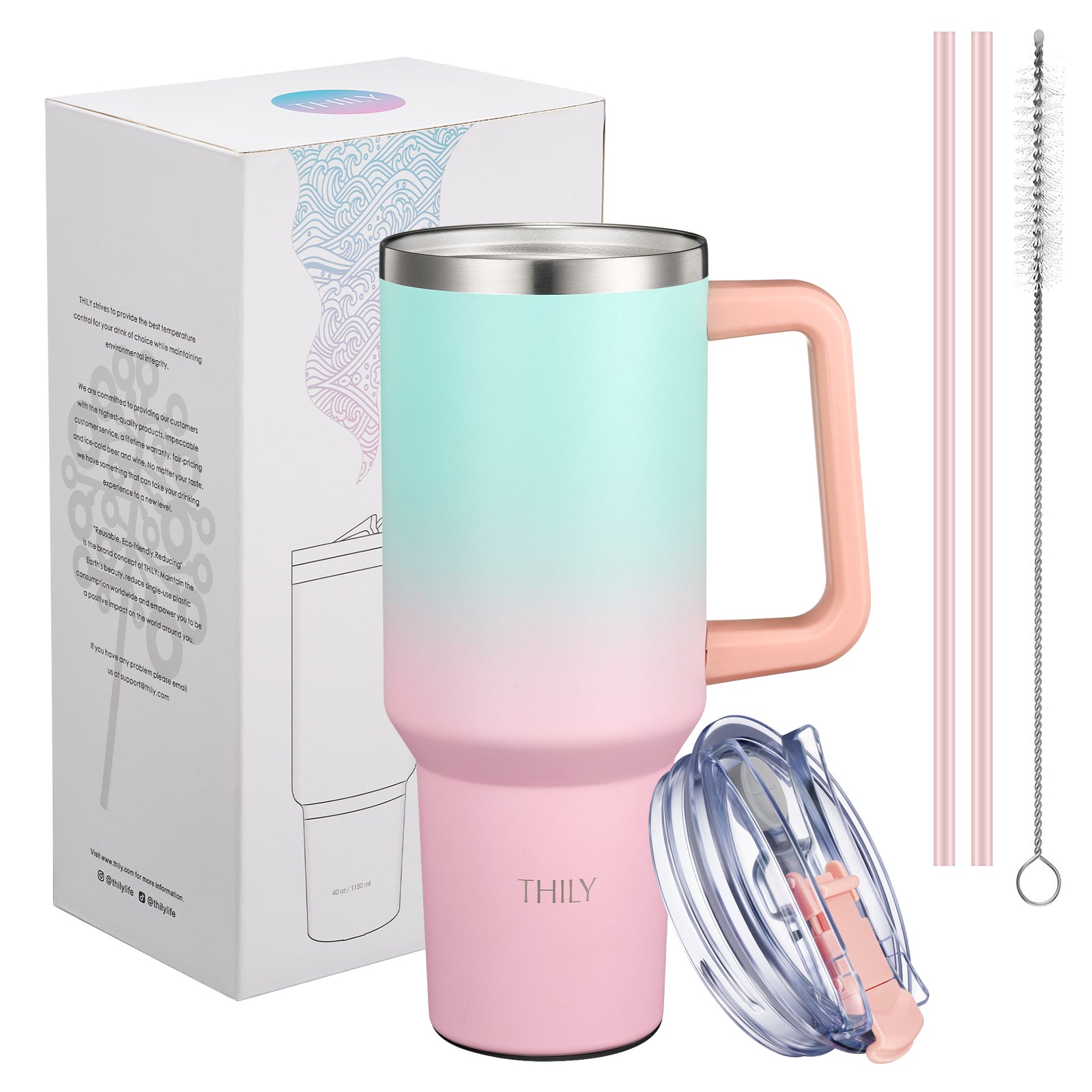 THILY Stainless Steel Insulated 40 oz Travel Mug - Candy Pink