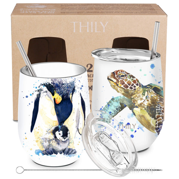 Wine Tumbler丨 Cheers Set 2 Pack丨Sea Turtle + Penguin