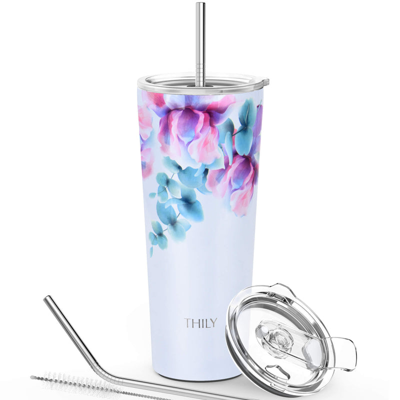 Cheer.us 20oz Stainless Steel Double Wall Insulated Tumblers Skinny Tumbler with Lids and Straws Skinny Travel Mug, Reusable Cup with Straw Slim Water