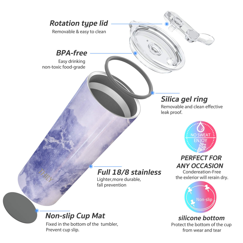 Marble Print Tumbler With Lid And Straw, Stainless Steel Thermal Water  Bottle With Handle, Natural Stone Pattern Car Cups, Portable Drinking Cups,  For Car, Home, Office, Summer Drinkware, Travel Accessories, Birthday Gifts  