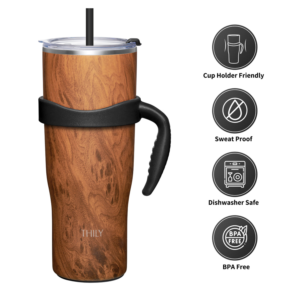 Vacuum Insulated Travel Coffee Mug - THILY 12 oz Stainless Steel Coffee Cup  with Handle, Spill-Proof Lid, Reusable, BPA Free, Keep Iced Coffee Cold