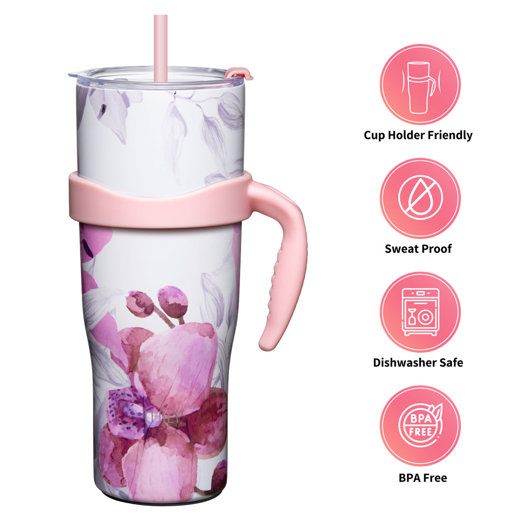 40 oz Tumbler with Handle and Straw Cup Holder Friendly Dishwasher Safe Extra  Large Insulated Tumbler
