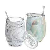 Wine Tumbler丨 Cheers Set 2 Pack丨White Marble + Opal Marble - THILY