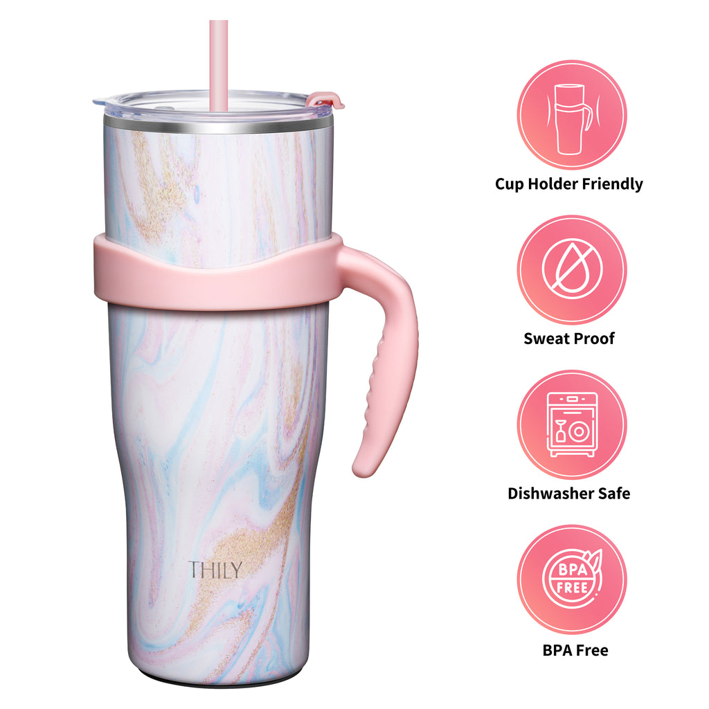 Stainless Steel Vacuum Insulated Tumbler - THILY 40 oz Coffee Travel Mug  with Handle and Lids, Reusable, Sweat Proof, Keep Drinks Cold for Iced  Drinks
