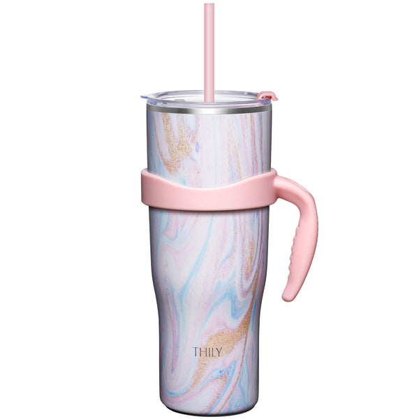 Imprinted Travel Mugs with Handle and Twist Closure Straw Lid (40