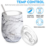 THILY 12 oz Wine Tumbler and 32 oz Water Bottle, White Marble - THILY