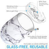 THILY 12 oz Wine Tumbler and 32 oz Water Bottle, White Marble - THILY