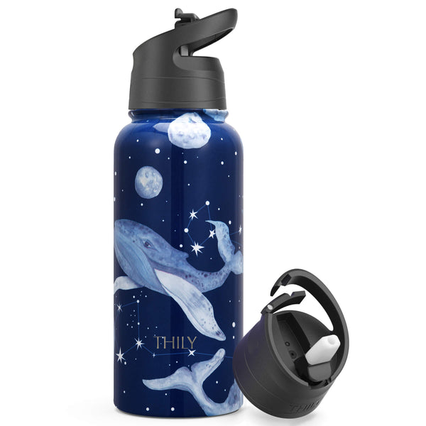 THILY 12 oz Wine Tumbler and 32 oz Water Bottle, Blue Marble by THILY