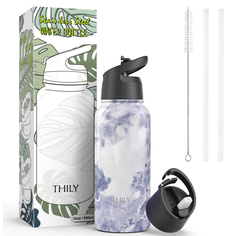 THILY 12 oz Wine Tumbler and 32 oz Water Bottle, Blue Marble by THILY