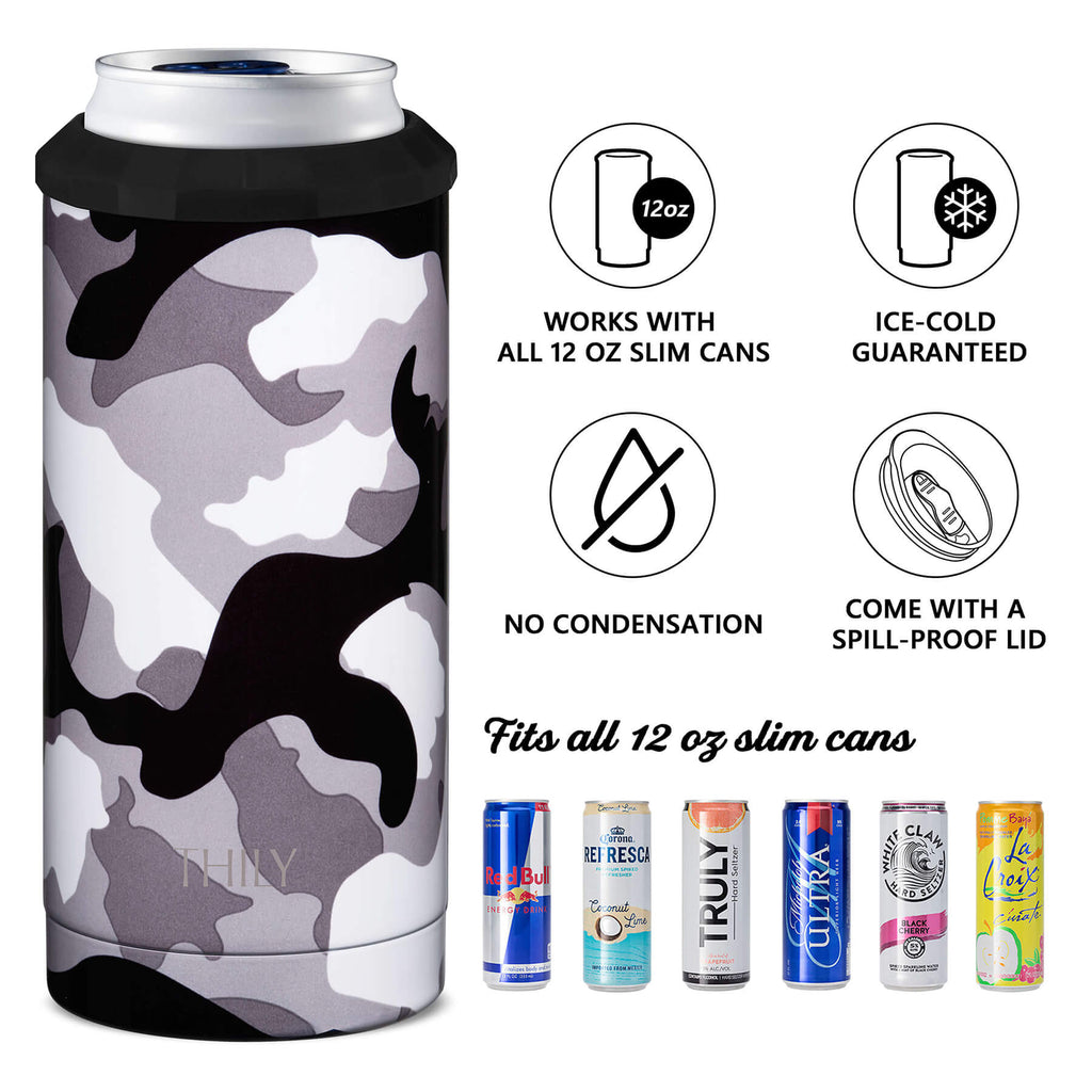 12oz Slim Can Cooler | Jet Black - Leak-Proof, BPA Free