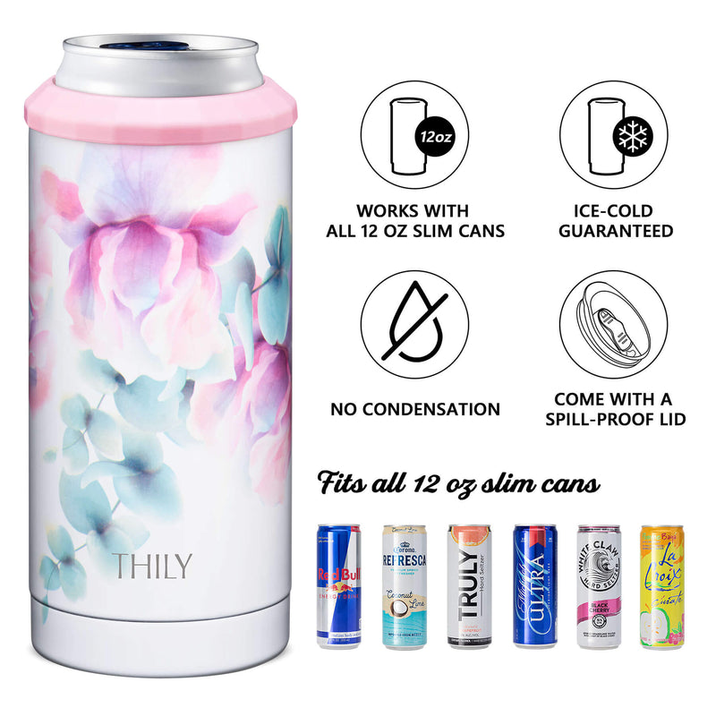Personalized 12 oz. Metal Slim Can Cooler and Tumbler | Vacuum Insulated  with Press-On Lid