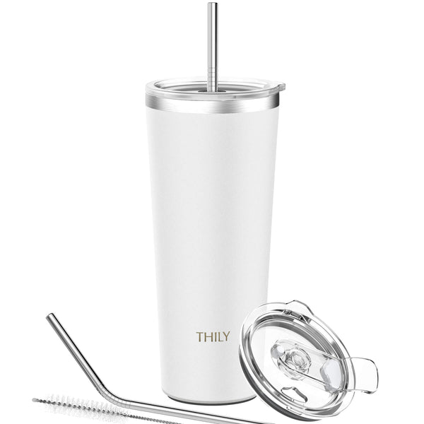 THILY 40 oz Insulated Tumbler with Handle - Stainless Steel Coffee Travel Mug with Lid and Straws, Keep Drinks Cold for 34 Hours or Hot for 12 Hours