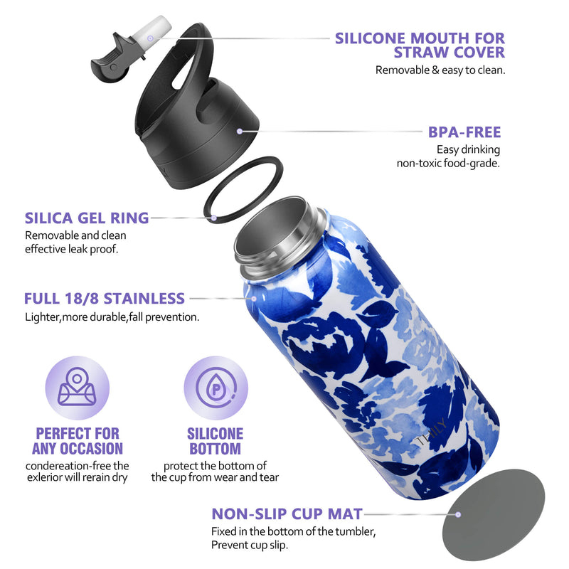 THILY 12 oz Wine Tumbler and 32 oz Water Bottle, Blue Marble