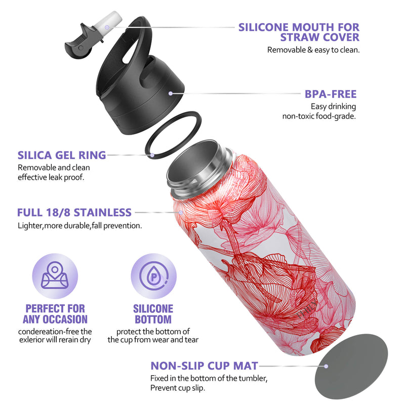 THILY 12 oz Wine Tumbler and 32 oz Water Bottle, Red Lotus - THILY