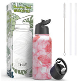 THILY 12 oz Wine Tumbler and 32 oz Water Bottle, Red Lotus - THILY