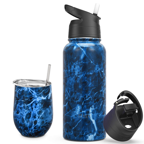 THILY 12 oz Wine Tumbler and 32 oz Water Bottle, Abysmal Sea - THILY