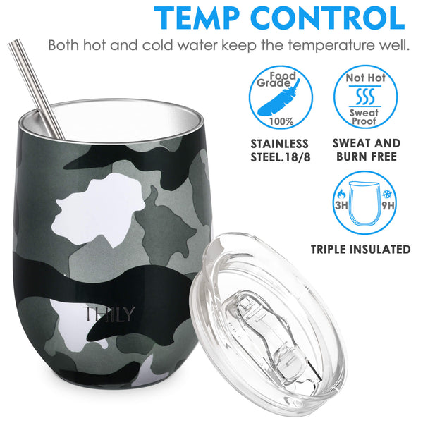 THILY 12 oz Wine Tumbler and 32 oz Water Bottle, Camo - THILY