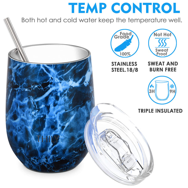 THILY 12 oz Wine Tumbler and 32 oz Water Bottle, Abysmal Sea - THILY