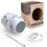 THILY 12 oz Wine Tumbler and 32 oz Water Bottle, White Marble - THILY