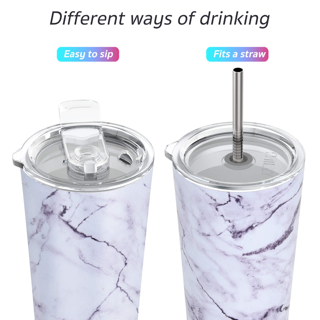 Destination Holiday Tumbler with Handle & Straw - White Marble