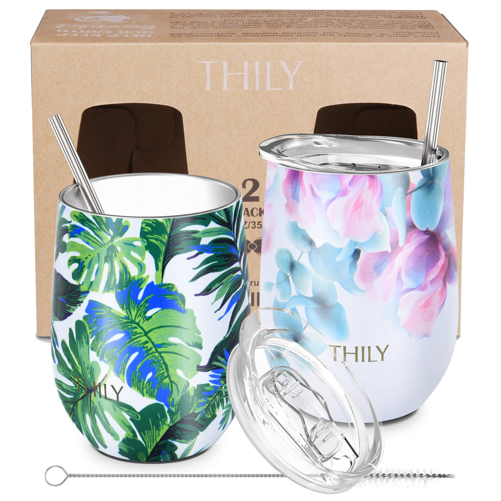 THILY Wine Tumbler丨 Cheers Set 2 Pack丨Marble + Teal by THILY